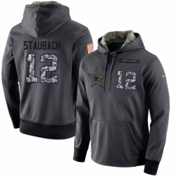 NFL Mens Nike Dallas Cowboys 12 Roger Staubach Stitched Black Anthracite Salute to Service Player Performance Hoodie