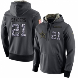 NFL Mens Nike Dallas Cowboys 21 Deion Sanders Stitched Black Anthracite Salute to Service Player Performance Hoodie