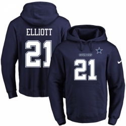 NFL Mens Nike Dallas Cowboys 21 Ezekiel Elliott Navy Blue Name Number Pullover Hoodie