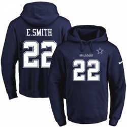 NFL Mens Nike Dallas Cowboys 22 Emmitt Smith Navy Blue Name Number Pullover Hoodie