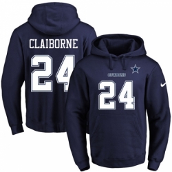 NFL Mens Nike Dallas Cowboys 24 Morris Claiborne Navy Blue Name Number Pullover Hoodie