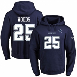 NFL Mens Nike Dallas Cowboys 25 Xavier Woods Navy Blue Name Number Pullover Hoodie