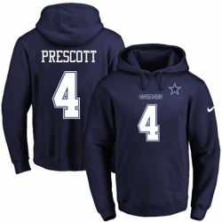 NFL Mens Nike Dallas Cowboys 4 Dak Prescott Navy Blue Name Number Pullover Hoodie