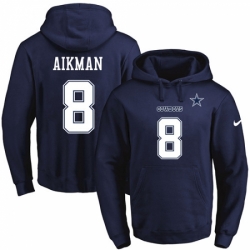 NFL Mens Nike Dallas Cowboys 8 Troy Aikman Navy Blue Name Number Pullover Hoodie