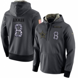 NFL Mens Nike Dallas Cowboys 8 Troy Aikman Stitched Black Anthracite Salute to Service Player Performance Hoodie