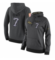 NFL Womens Nike Denver Broncos 7 John Elway Stitched Black Anthracite Salute to Service Player Performance Hoodie