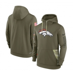 Men Denver Broncos 2022 Olive Salute To Service Therma Performance Pullover Hoodie