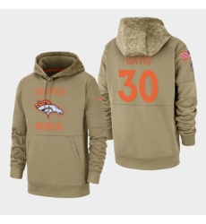 Mens Denver Broncos 30 Terrell Davis 2019 Salute to Service Sideline Therma Pullover Hoodie Tan