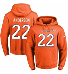 NFL Mens Nike Denver Broncos 22 CJ Anderson Orange Name Number Pullover Hoodie