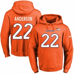 NFL Mens Nike Denver Broncos 22 CJ Anderson Orange Name Number Pullover Hoodie