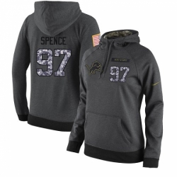 NFL Womens Nike Detroit Lions 97 Akeem Spence Stitched Black Anthracite Salute to Service Player Performance Hoodie