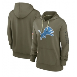 Women Detroit Lions 2022 Olive Salute To Service Therma Performance Pullover Hoodie