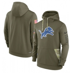 Men Detroit Lions 2022 Olive Salute To Service Therma Performance Pullover Hoodie