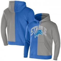 Men Detroit Lions Blue Grey Split Logo Pullover Hoodie