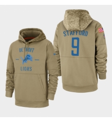 Mens Detroit Lions 9 Matthew Stafford 2019 Salute to Service Sideline Therma Pullover Hoodie Tan