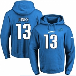 NFL Mens Nike Detroit Lions 13 TJ Jones Blue Name Number Pullover Hoodie