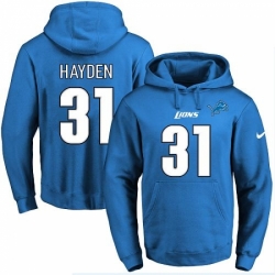 NFL Mens Nike Detroit Lions 31 DJ Hayden Blue Name Number Pullover Hoodie