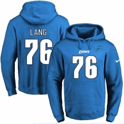 NFL Mens Nike Detroit Lions 76 TJ Lang Blue Name Number Pullover Hoodie