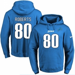 NFL Mens Nike Detroit Lions 80 Michael Roberts Blue Name Number Pullover Hoodie