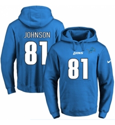 NFL Mens Nike Detroit Lions 81 Calvin Johnson Blue Name Number Pullover Hoodie