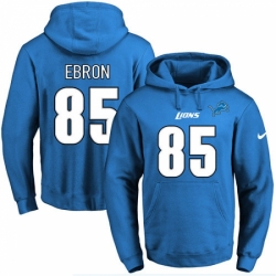 NFL Mens Nike Detroit Lions 85 Eric Ebron Blue Name Number Pullover Hoodie