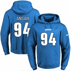 NFL Mens Nike Detroit Lions 94 Ziggy Ansah Blue Name Number Pullover Hoodie