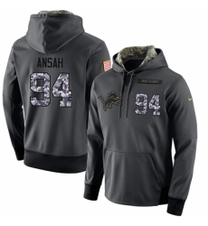 NFL Mens Nike Detroit Lions 94 Ziggy Ansah Stitched Black Anthracite Salute to Service Player Performance Hoodie