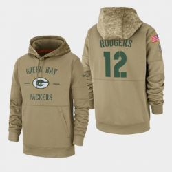 Mens Green Bay Packers 12 Aaron Rodgers 2019 Salute to Service Sideline Therma Pullover Hoodie Tan