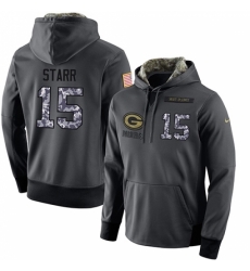 NFL Mens Nike Green Bay Packers 15 Bart Starr Stitched Black Anthracite Salute to Service Player Performance Hoodie