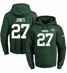 NFL Mens Nike Green Bay Packers 27 Josh Jones Green Name Number Pullover Hoodie