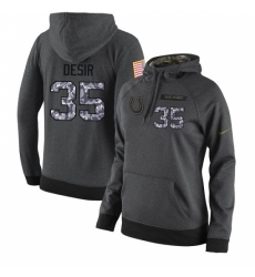 NFL Womens Nike Indianapolis Colts 35 Pierre Desir Stitched Black Anthracite Salute to Service Player Performance Hoodie