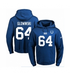 Football Mens Indianapolis Colts 64 Mark Glowinski Royal Blue Name Number Pullover Hoodie