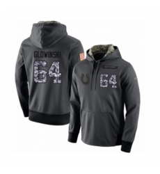 Football Mens Indianapolis Colts 64 Mark Glowinski Stitched Black Anthracite Salute to Service Player Performance Hoodie