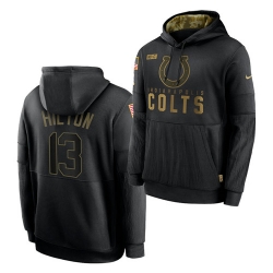 Men Indianapolis Colts 13 T Y  Hilton 2020 Salute To Service Black Sideline Performance Pullover Hoodie