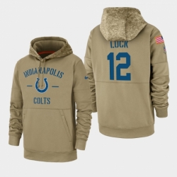 Mens Indianapolis Colts 12 Andrew Luck 2019 Salute to Service Sideline Therma Pullover Hoodie Tan