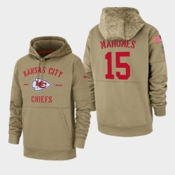 Mens Kansas City Chiefs 15 Patrick Mahomes 2019 Salute to Service Sideline Therma Pullover Hoodie Tan