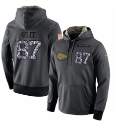 NFL Mens Nike Kansas City Chiefs 87 Travis Kelce Stitched Black Anthracite Salute to Service Player Performance Hoodie