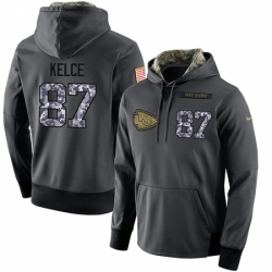 NFL Mens Nike Kansas City Chiefs 87 Travis Kelce Stitched Black Anthracite Salute to Service Player Performance Hoodie