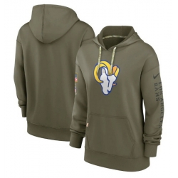 Women Los Angeles Rams 2022 Olive Salute To Service Therma Performance Pullover Hoodie