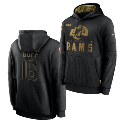 Men Los Angeles Rams 16 Jared Goff 2020 Salute To Service Black Sideline Performance Pullover Hoodie