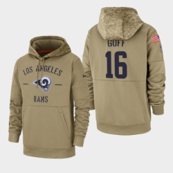Mens Los Angeles Rams 16 Jared Goff 2019 Salute to Service Sideline Therma Pullover Hoodie Tan