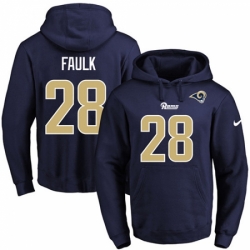 NFL Mens Nike Los Angeles Rams 28 Marshall Faulk Navy Blue Name Number Pullover Hoodie