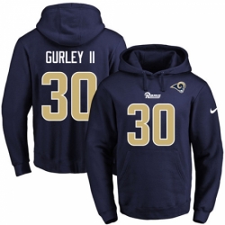 NFL Mens Nike Los Angeles Rams 30 Todd Gurley Navy Blue Name Number Pullover Hoodie
