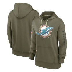 Women Miami Dolphins 2022 Olive Salute To Service Therma Performance Pullover Hoodie