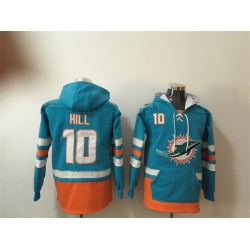 Men Miami Dolphins 10 Tyreek Hill Aqua Lace Up Pullover Hoodie