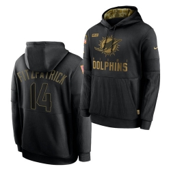 Men Miami Dolphins 14 Ryan Fitzpatrick 2020 Salute To Service Black Sideline Performance Pullover Hoodie