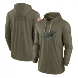 Men Miami Dolphins 2022 Olive Salute To Service Tonal Pullover Hoodie