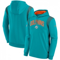Men Miami Dolphins Aqua Sideline Stack Performance Pullover Hoodie 001