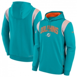 Men Miami Dolphins Aqua Sideline Stack Performance Pullover Hoodie 002