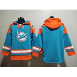 Men Miami Dolphins Blank Aqua Lace Up Pullover Hoodie